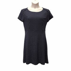 Suzanne Betro Navy Blue Polka Dot A-Line Dress